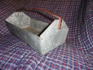 Primitive Galvanized Tote Carrier Tool Caddy Steel Handle Cool Old Collectible photo