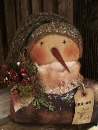 Primitive 11 In.  Glittered Snowman == Berries Holiday Doll == photo