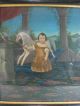 Exceptional Mid 19th C.  O/b Folk Art Painting Of Boy W/ Rocking Horse & Whip Nr Primitives photo 2