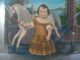 Exceptional Mid 19th C.  O/b Folk Art Painting Of Boy W/ Rocking Horse & Whip Nr Primitives photo 3