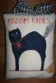 Primitive Halloween Broom Rides Ornie Black Cat Broom Wallhanging Pillow Tuck Primitives photo 1