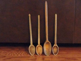 Wooden Spoons - Antique - 4 Spoons - 1 Is Kellogg ' S photo
