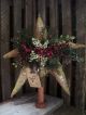 Primitive Large Folk Art Star Bobbin ==christmas Floral == 13 X 12 In.  == Primitives photo 1