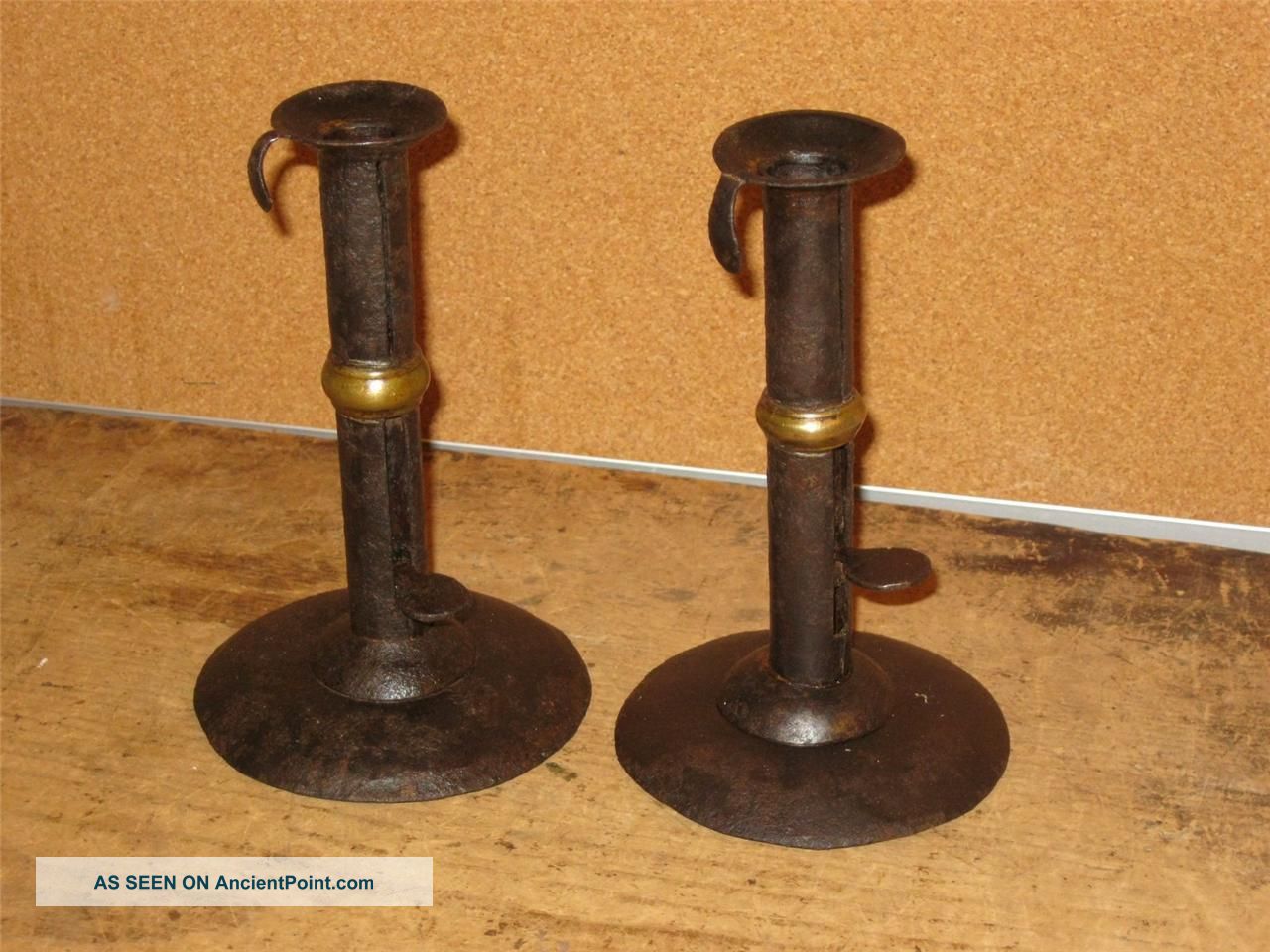Pair Of18th C American Iron And Brass Wedding Band Hogscrapers In Great Patina Primitives photo