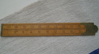 Antique Brass And Boxwood Folding Ruler ~made In England~ photo