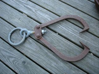 Antique Vintage Iron Hinged Ice Tongs Hay Hooks Kettle Pot Hanger Chicago Usa photo