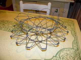 Primitive Antique Vintage Cool Old Wire Collapsible Egg Farm Gathering Basket photo