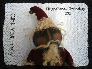 Primitive Black Santa Doll Gingerbread Greetings (click Your Heels) photo
