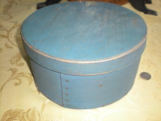 Primitive Shaker Round Pantry Box Blue Paint photo