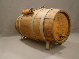 Antique Primitive Nautical Life Boat Banded Oak Barrel Old Water Cask Dispenser photo