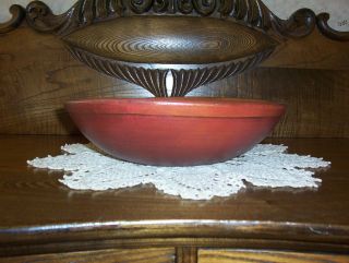 Primitive Red Wood Dough Bowl photo