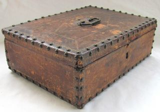 18th C Document Box - Gilt Tooled Leather & Brass Studs - Nr photo