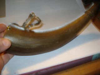 18th Century 8 Inch Lenght Powder Horn Rev War Carved Tip & Remaining Strap photo