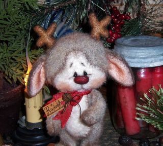 Primitive Rudolph Reindeer Santa Christmas Ornie 6 
