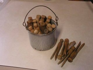Vintage Primitive Wood Clothes Pins~laundry~wash Day photo