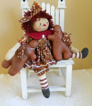 Primitive Folk Art Sweet Holiday Raggedy Ann & Her Ginger Breadmen photo