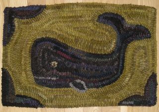 Hand Hooked Rug ~ Primitive Whale Rug~ photo