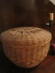 Antique 1800s Two Lrg Woodlands Native American Indian Covered Storage Baskets Primitives photo 9