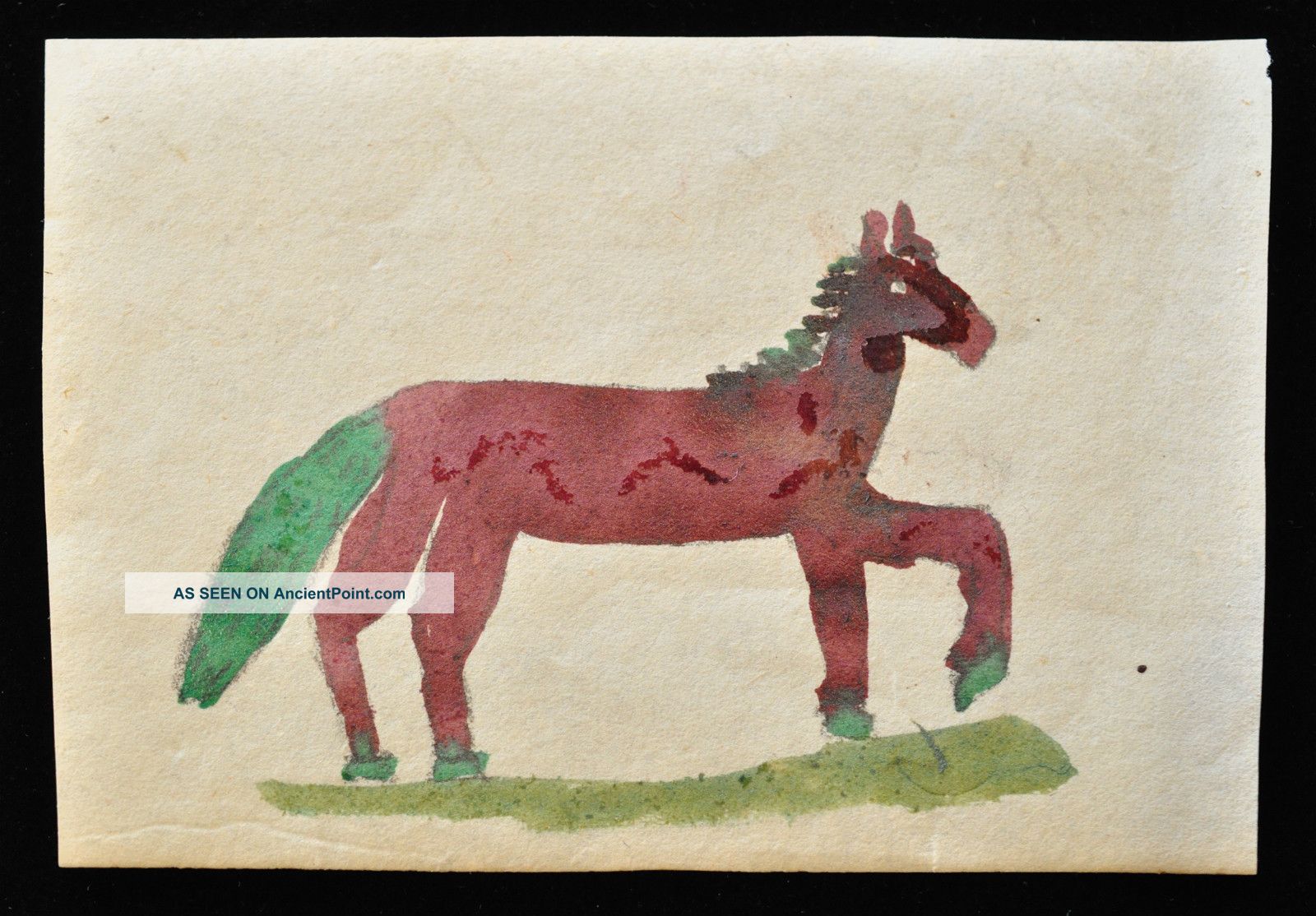 Rare 19th Century Amish Child ' S Horse Painting On Antique Ledger Paper Primitives photo