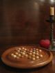 Antique 1800s Wooden Hand Turned Solitaire Game Board W Antique Clay Marbles Primitives photo 1