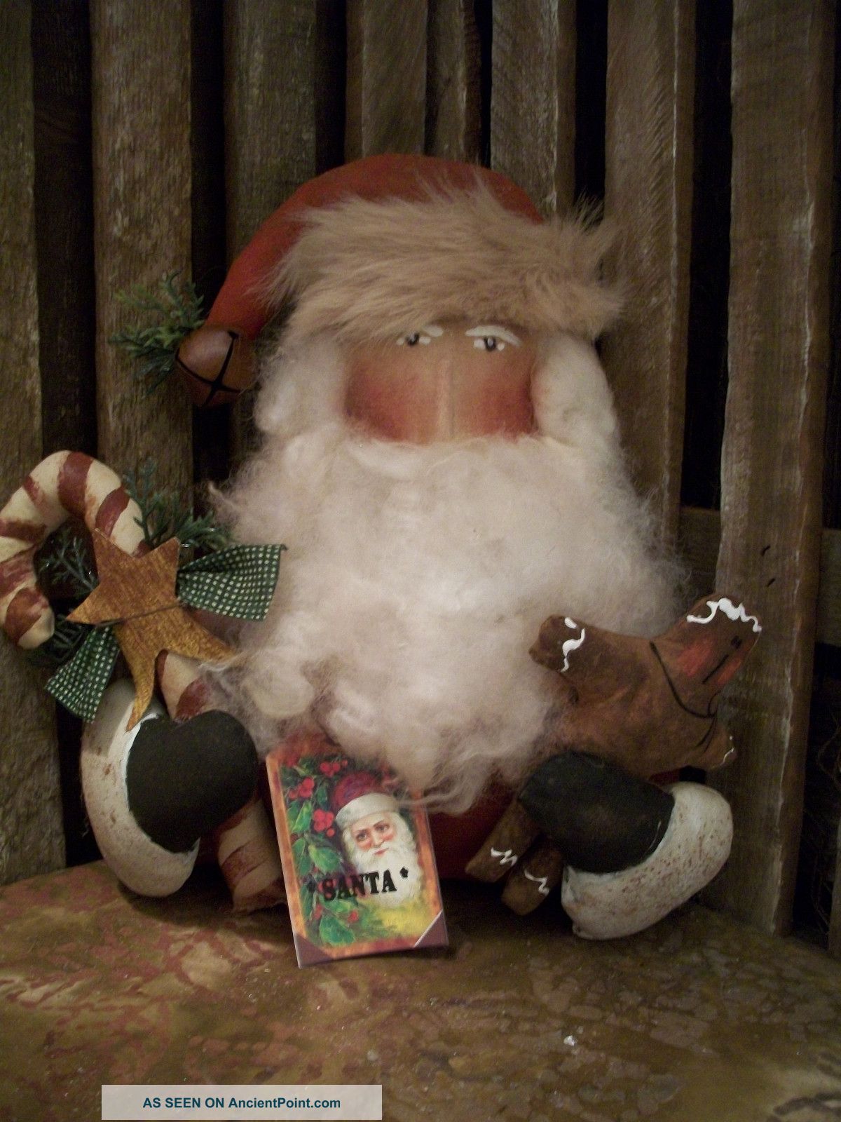 Primitive Christmas Santa Holding Doll ==cane ==star== Annie == Primitives photo