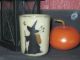 , Ooak,  Hand Painted New England Folk Art Small Decorative Witches Crock Primitives photo 2
