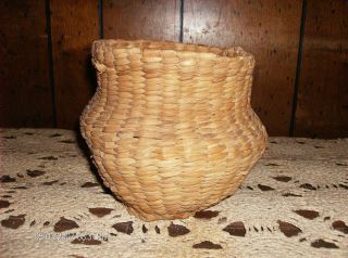 Old Primitive Straw Weaved Basket Vase photo