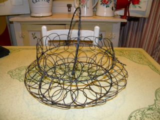 Primitive Antique Vintage Huge Old Wire Collapsible Egg Farm Gathering Basket photo