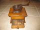Antique Wooden And Cast Iron Dove Tailed Coffee Grinder With Wooden Drawer Primitives photo 1