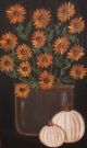 ~ Primitive ~ Hp Folk Art Crock Of Sunflowers~white Pumpkins~fall ~ Door Panel Primitives photo 1