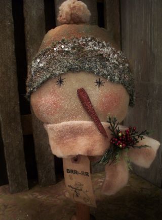Primitive Glitter Snowman Head == Bobbin == Berries Holiday Doll == photo