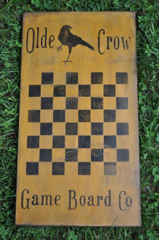 Ex Lg Mustard Wood Sign Olde Crow Game Board Co.  Country Primitive Folk Art photo