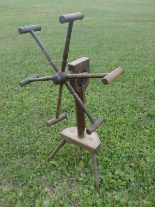 Awesome Antique Vintage Amish? Wooden Yarn Wool Winder Floor Tripod 1800 ' S Works photo