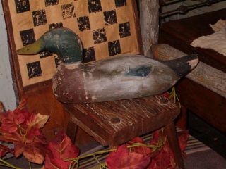 Antique Early Wooden Duck Hunting Decoy Old Paint Fishing Lodge Cabin Primitive photo