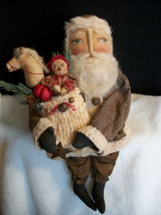 Primitive Doll~folk Art~pattern~christmas Old Time Santa ~ Dumplinragamuffin photo