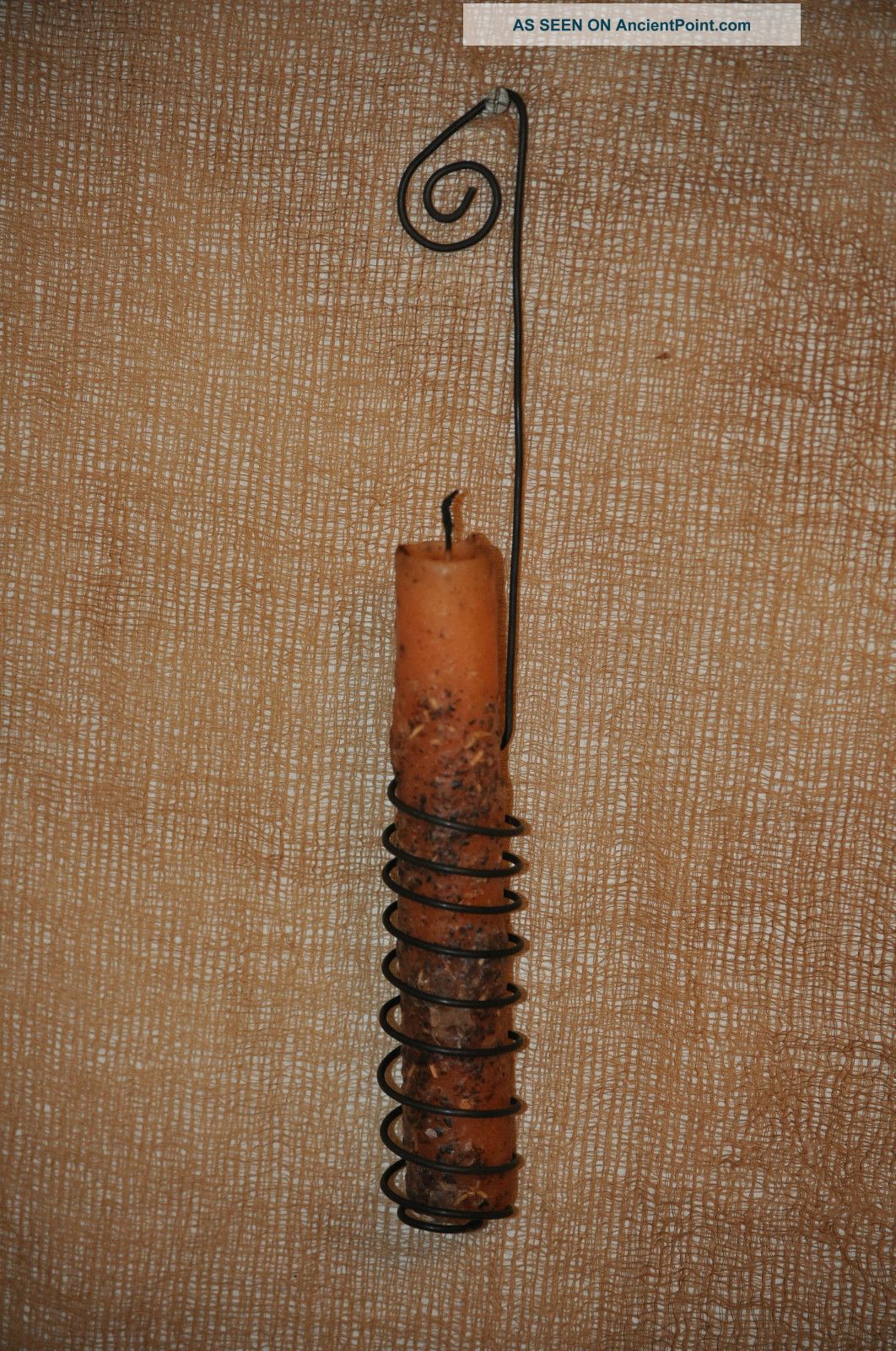 Primitive Handmade Colonial Black Wire Hanging Electric Candle Holder Primitives photo