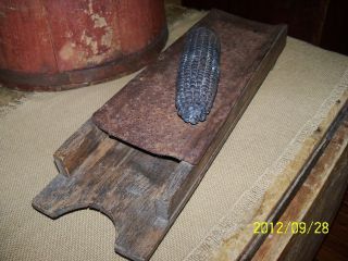 Very Early Grater Wood Base & Legs Punched Tin Old Nails Handmade Early 1800 ' S photo