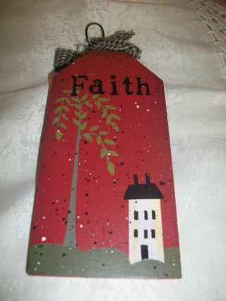 Primitive Wood Tag Faith Salt Box House Fabric Inspirational Sign photo
