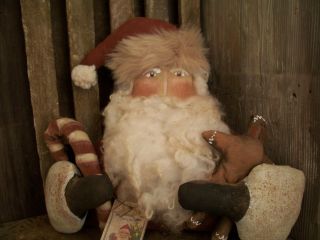 Primitive Large Santa Holding Arms == Gingerbread Doll == Candy Cane ==13 In. photo