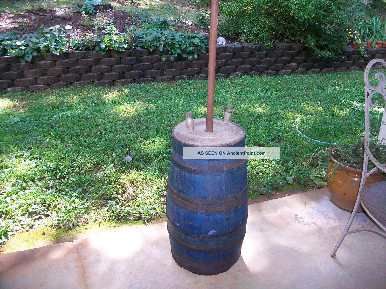 1800 ' S Large Old Blue Paint Oak Wooden Butter Churn Primitives photo