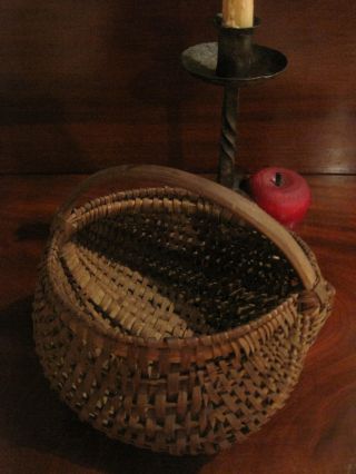 Antique 1800s Early New England Black Ash Woven Splint Egg Gathering Basket photo
