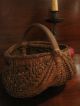 Antique 1800s Early New England Black Ash Woven Splint Egg Gathering Basket Primitives photo 1