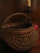 Antique 1800s Early New England Black Ash Woven Splint Egg Gathering Basket Primitives photo 3