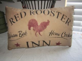 Primitive Stenciled Pillow - Red Rooster Inn - Thymeless Treasures photo