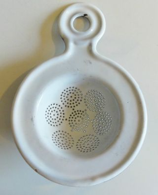 Very Rare White Graniteware German Tea Strainer photo