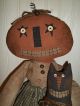 ♥ Primitive Grungy Pricilla The Grinning Pumpkin Lady Doll & Her Smiling Cat ♥ Primitives photo 1