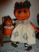 Bitti & Boo Pumpkin Doll & Gourd Baby Halloween Handmade Primitive Doll Tmap Oh. Primitives photo 3