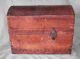 Rare C.  1850 Dome Wood Deerskin Covered Tacked Small Horse Carriage Travel Trunk Primitives photo 1