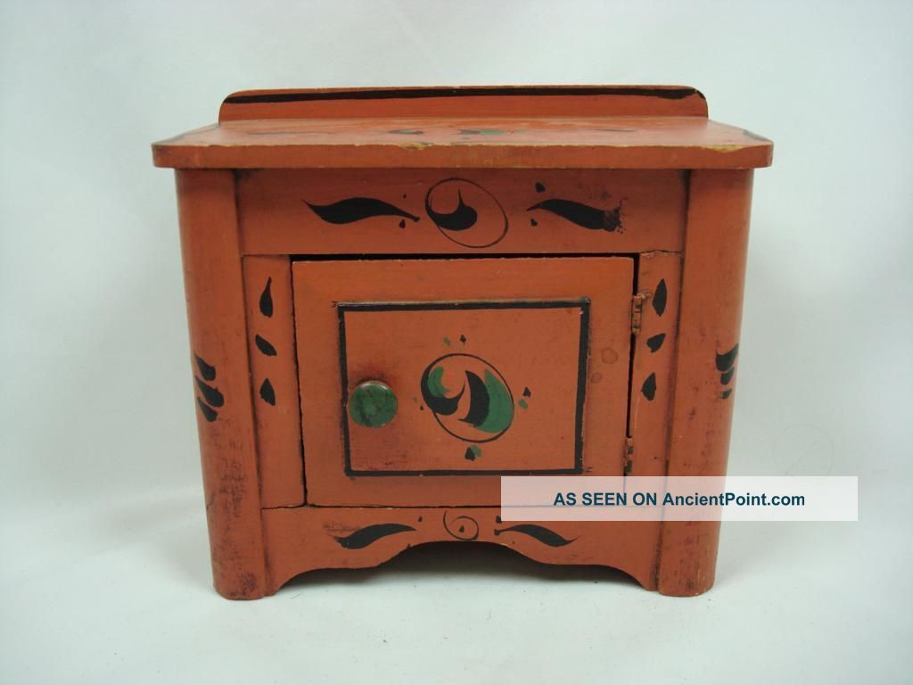 A Wonderful 19th Century Apprentice Paint - Decorated Miniature Commode Primitives photo
