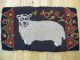 New England Primitive Vintage Sheep Hooked Rug/ Wall Hanging 13 